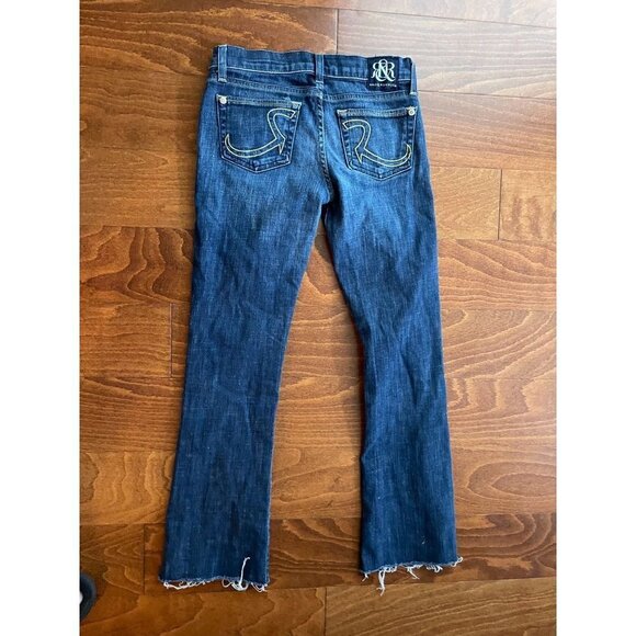 Rock & Republic Bootcut Cut off Hem Jeans Denim Dark Wash Fringed Blue Hem 26 - Picture 4 of 10